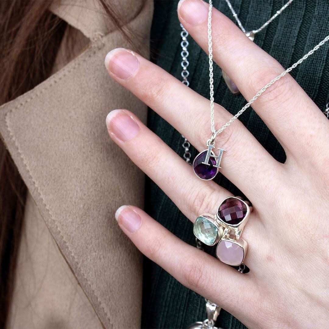 Amethyst Charm Necklace in Silver | February Birthstone - Image 5