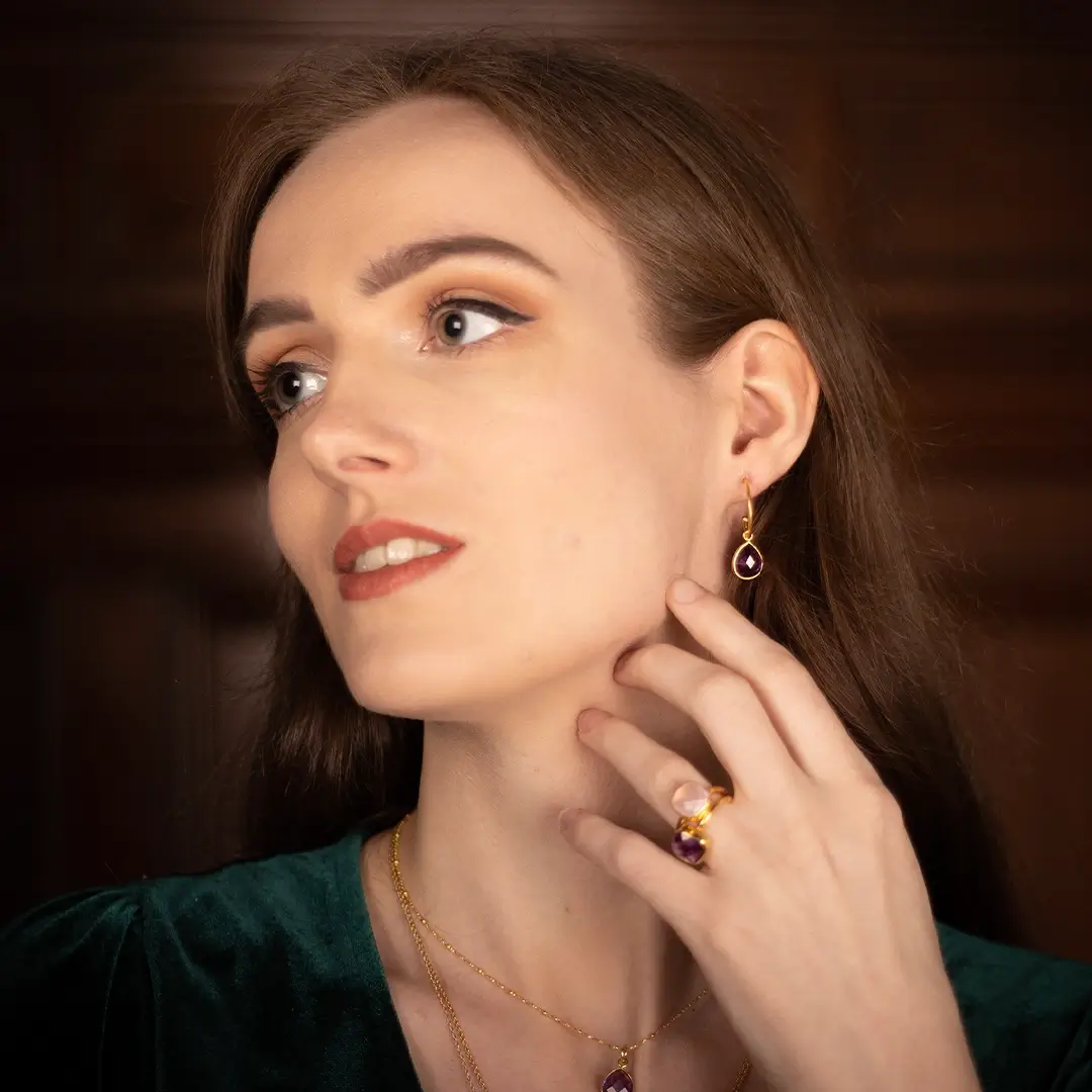 Amethyst Hoop Earrings | Gold | February Birthstone - Image 3