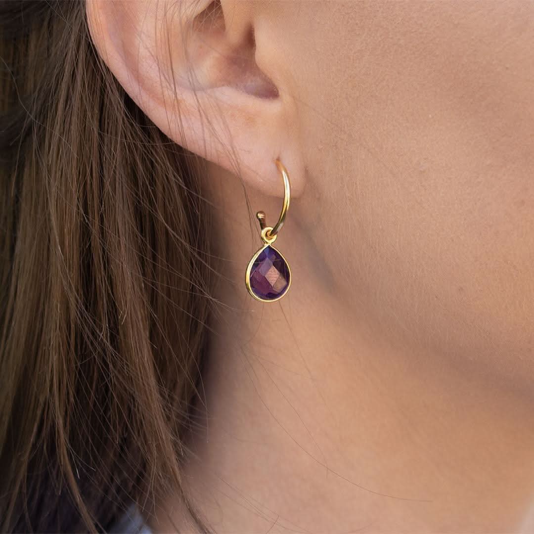 Amethyst Hoop Earrings | Gold | February Birthstone - Image 4