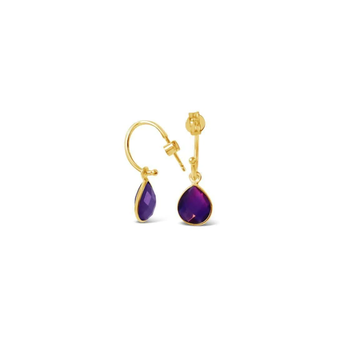 Amethyst Hoop Earrings | Gold | February Birthstone - Image 5