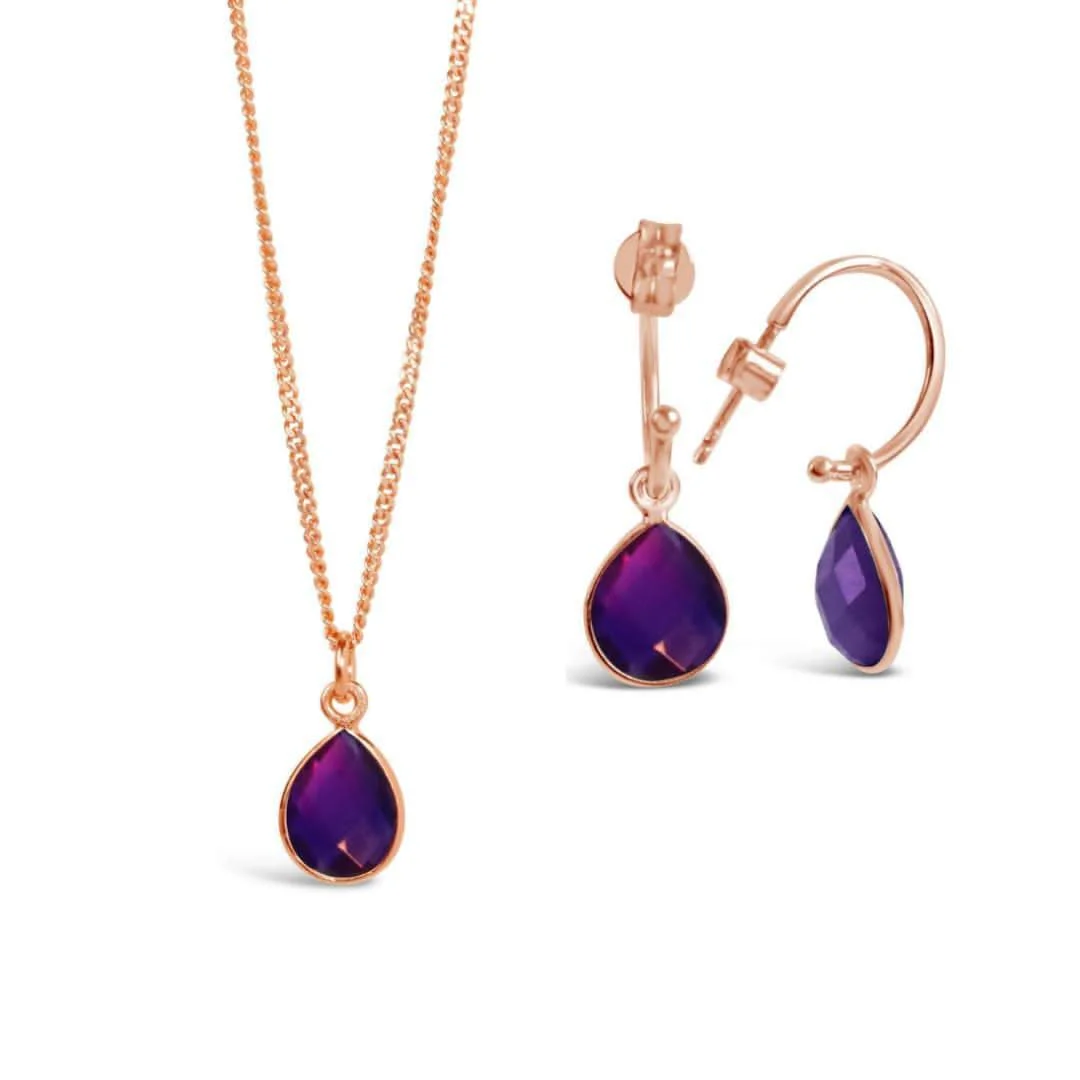 Amethyst Hoop Earrings | Rose Gold | February Birthstone - Image 5
