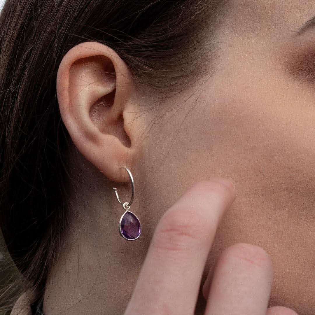 Amethyst Hoop Earrings | Silver | February Birthstone - Image 3