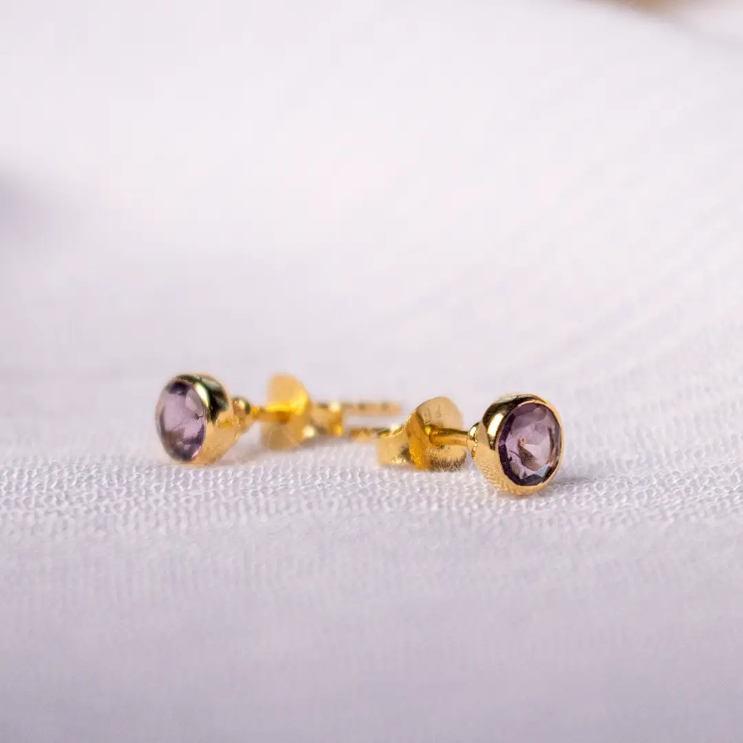 Amethyst Mini Stud Earrings | Gold | February - Image 6