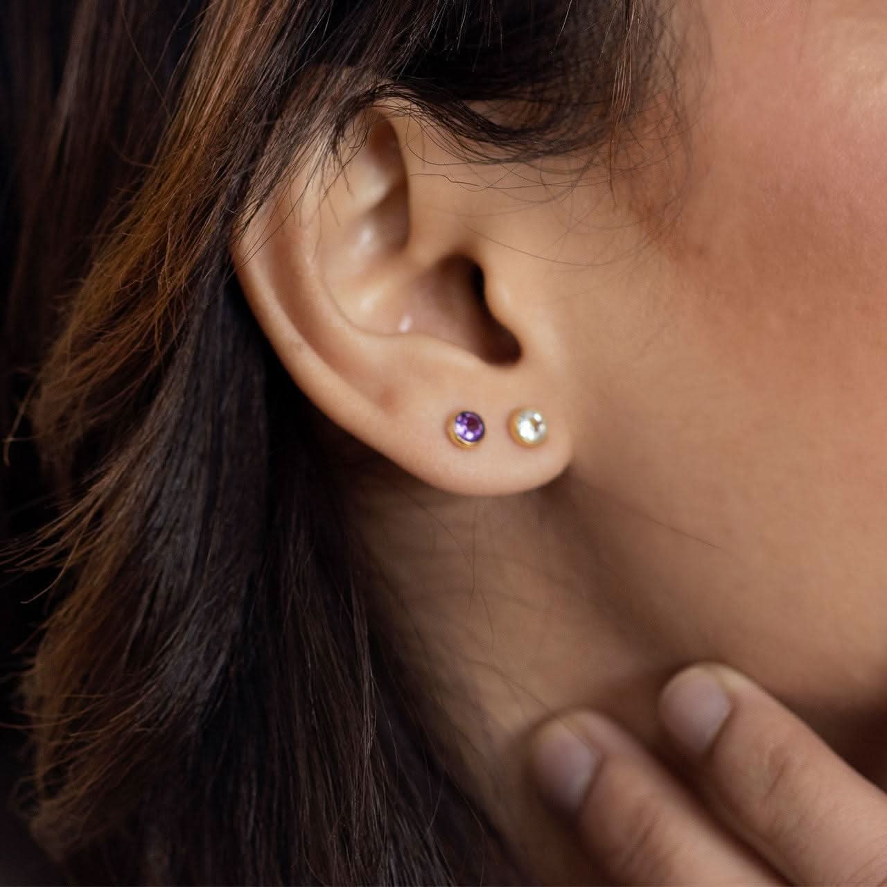 Amethyst Mini Stud Earrings | Gold | February - Image 8