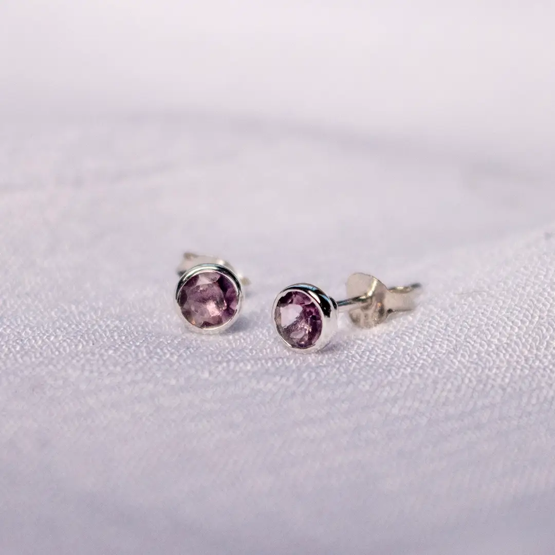 Amethyst Mini Stud Earrings | Silver - February - Image 4