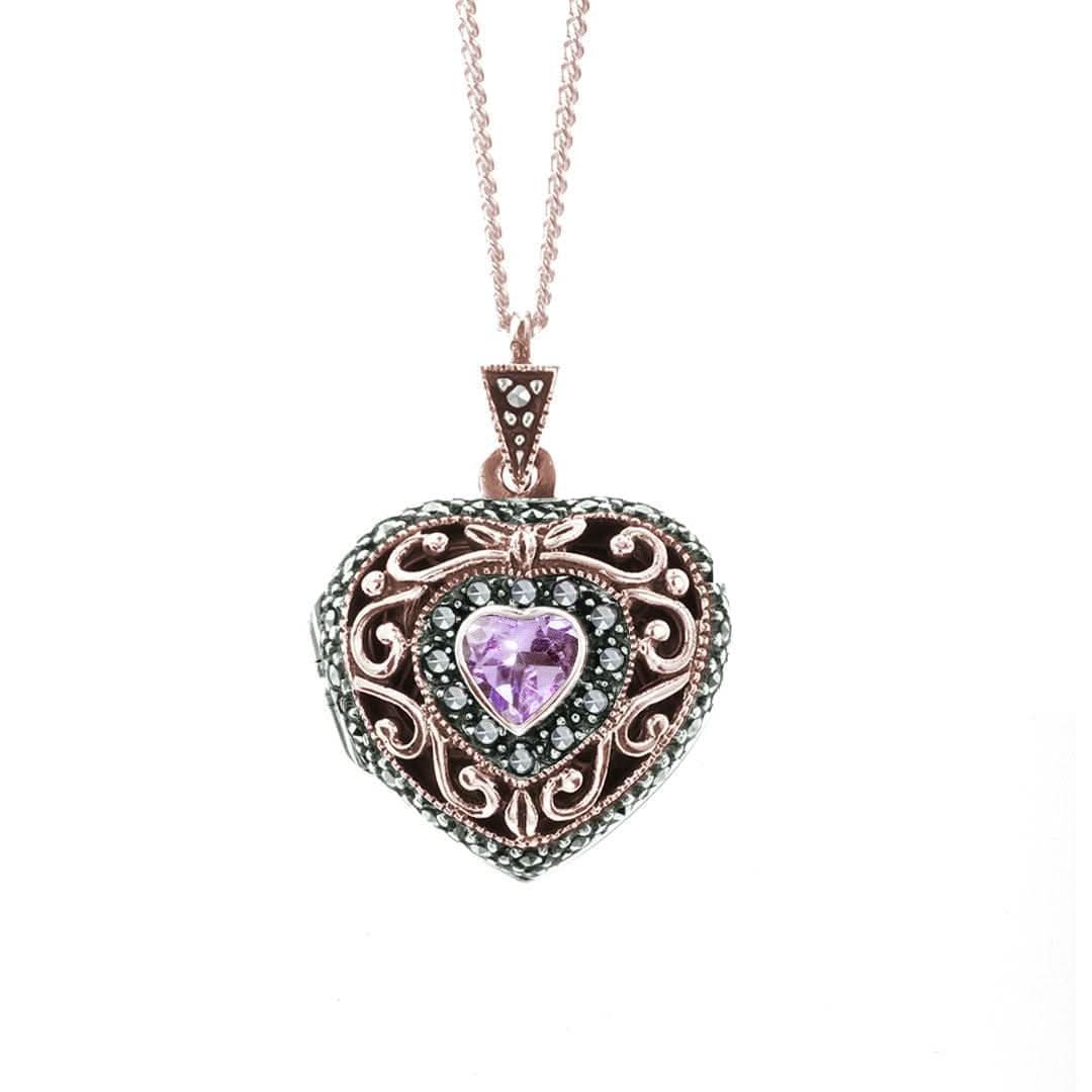 Amethyst Vintage Heart Locket Rose Gold + Photos - Image 3