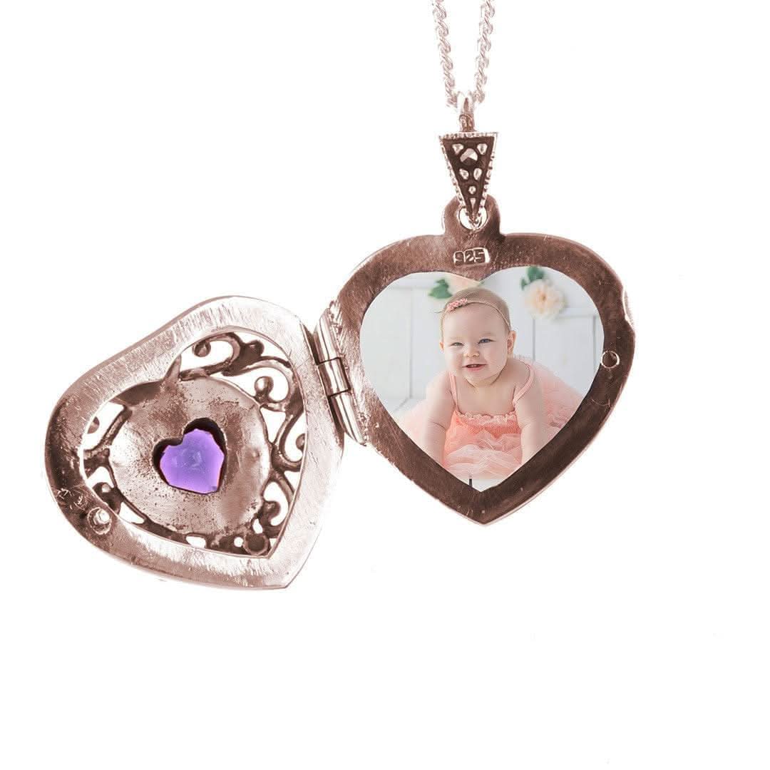 Amethyst Vintage Heart Locket Rose Gold + Photos - Image 7