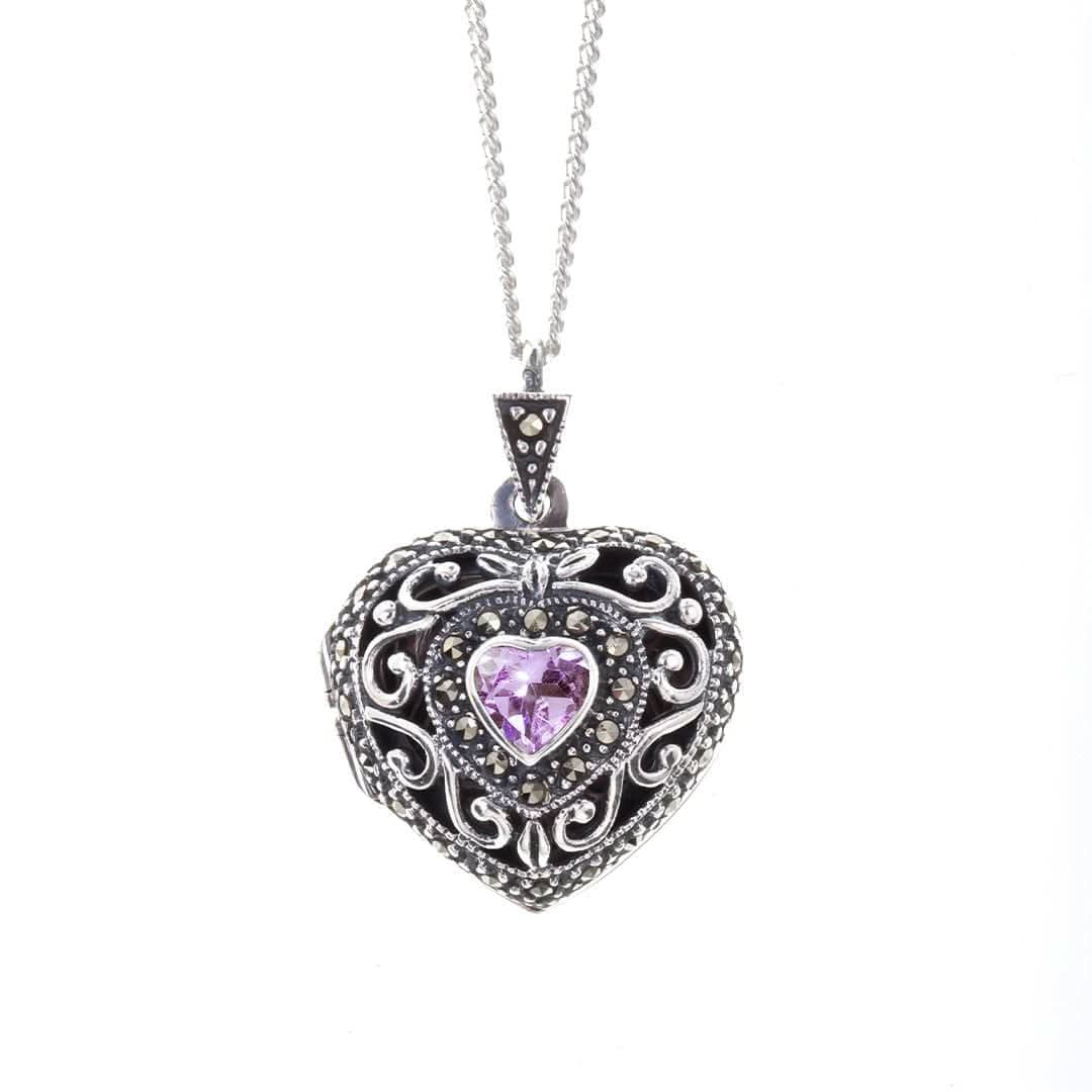 Amethyst Vintage Heart Locket Silver + Photos - Image 3