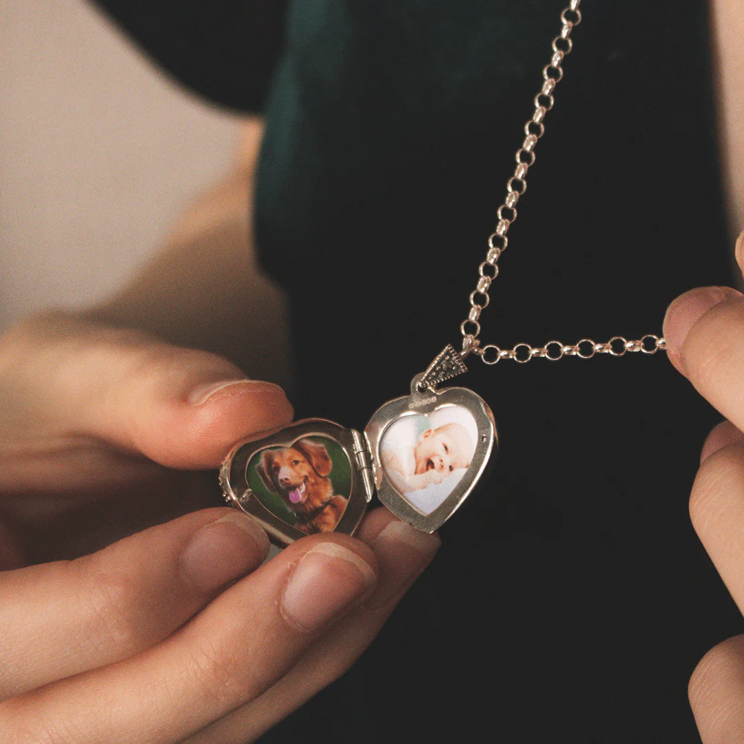 Amethyst Vintage Heart Locket Silver + Photos - Image 4