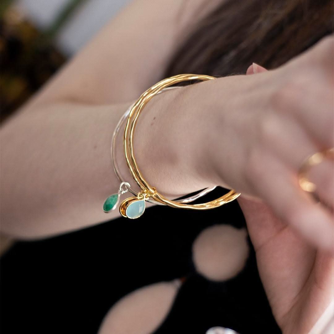 Aqua Chalcedony Bangle | Silver | March Birthstone - Image 3