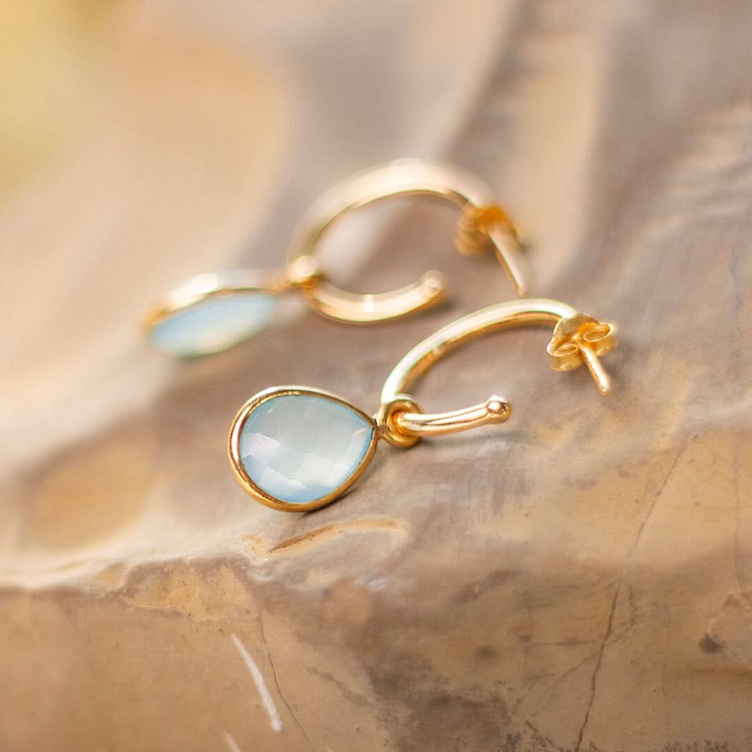 Aqua Chalcedony Hoop Earrings | Gold | March Birthstone - Image 3