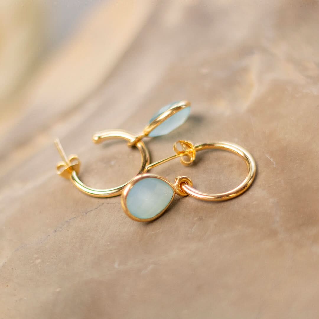 Aqua Chalcedony Hoop Earrings | Gold | March Birthstone - Image 4