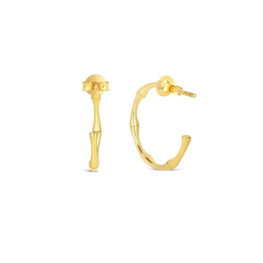 Bamboo Hoop Earrings in Gold - Image 3