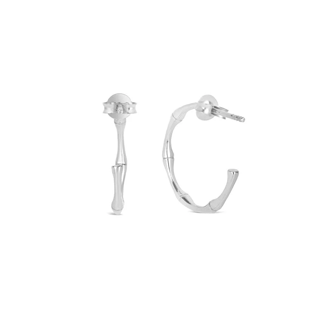 Bamboo Hoop Earrings in Silver - Image 5