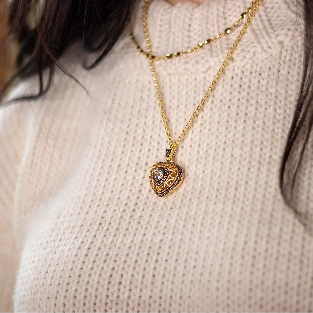 Blue Topaz Vintage Heart Locket | Gold - Image 11