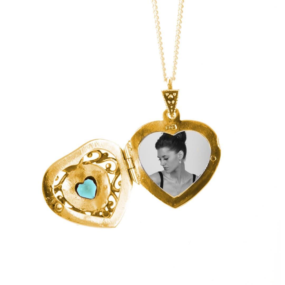 Blue Topaz Vintage Heart Locket | Gold - Image 7