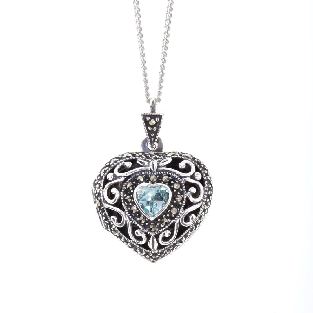 Blue Topaz Vintage Heart Locket | White Gold - Image 4
