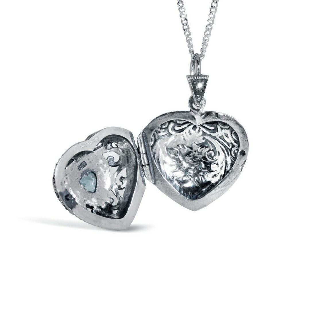 Blue Topaz Vintage Heart Locket | White Gold - Image 6