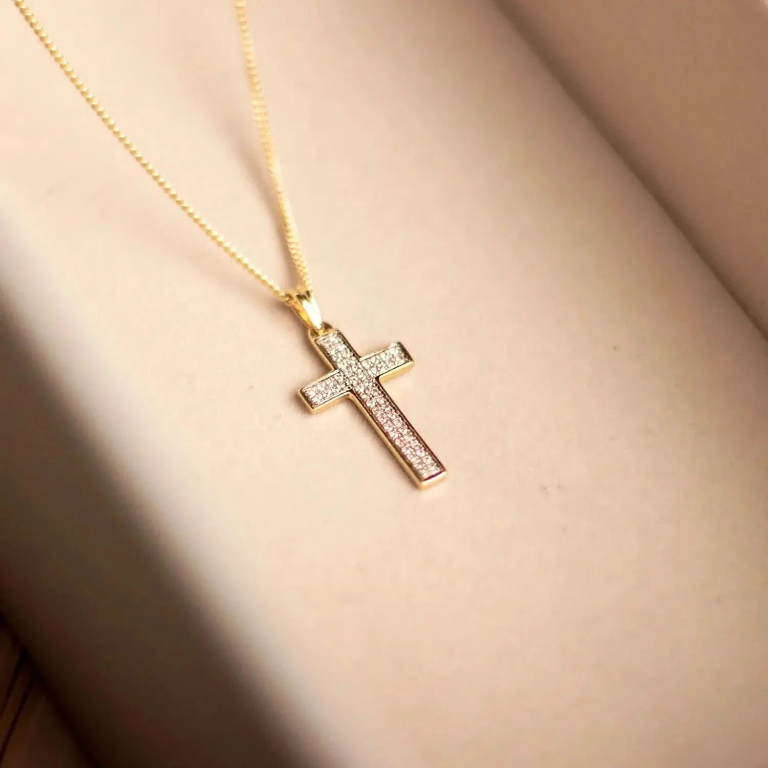 Diamond Cross Necklace in Solid Gold - Image 4