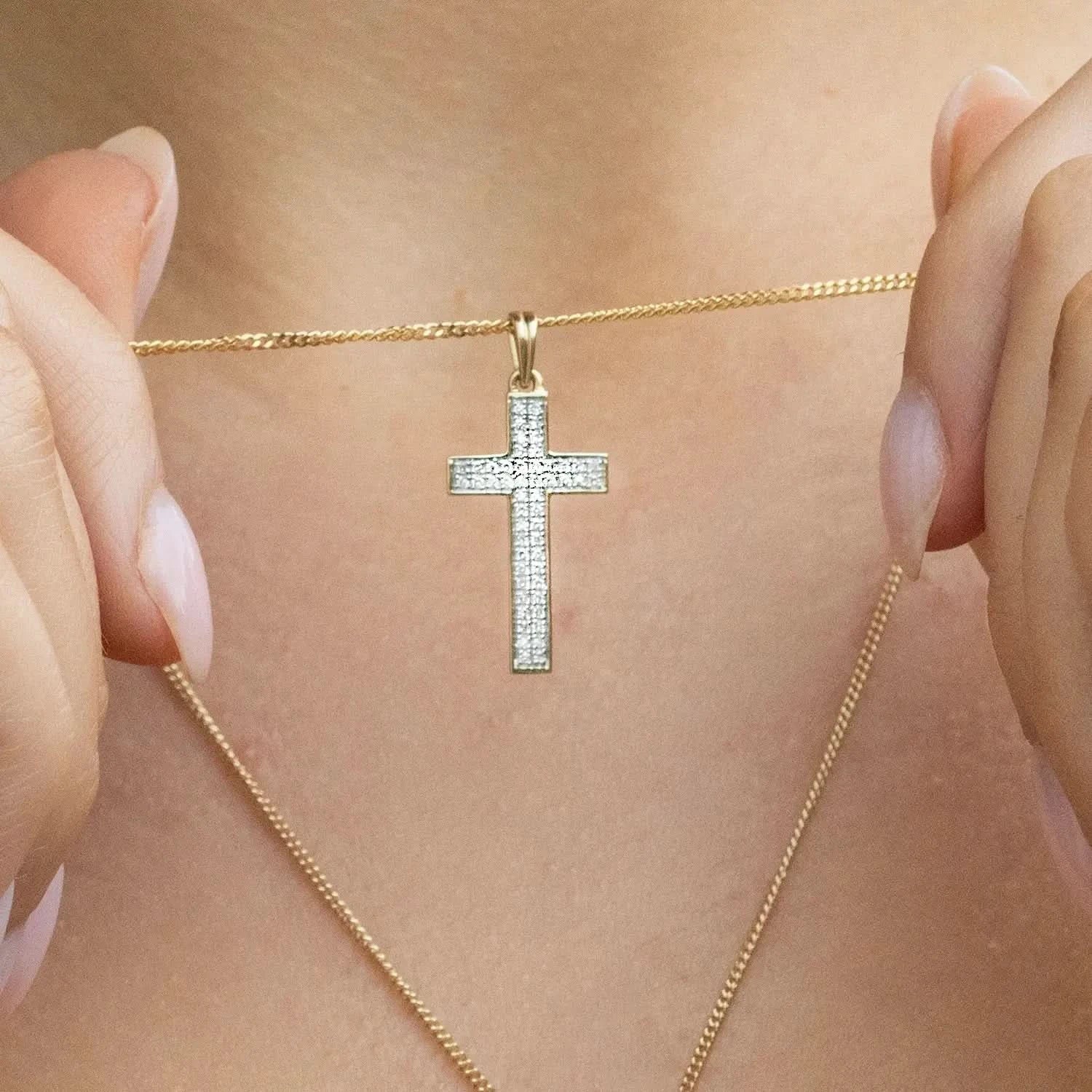 Diamond Cross Necklace in Solid Gold - Image 5