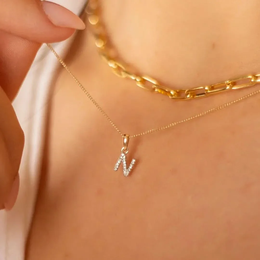 Diamond Initial Necklace | Solid Gold | A to Z - Image 3
