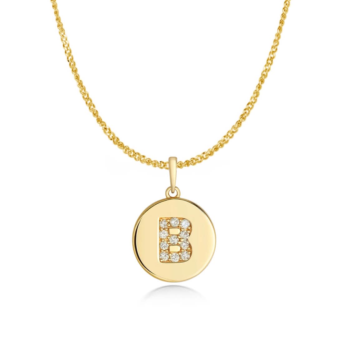 Diamond Initial Necklace | Solid Gold Disc | A to Z - Image 10