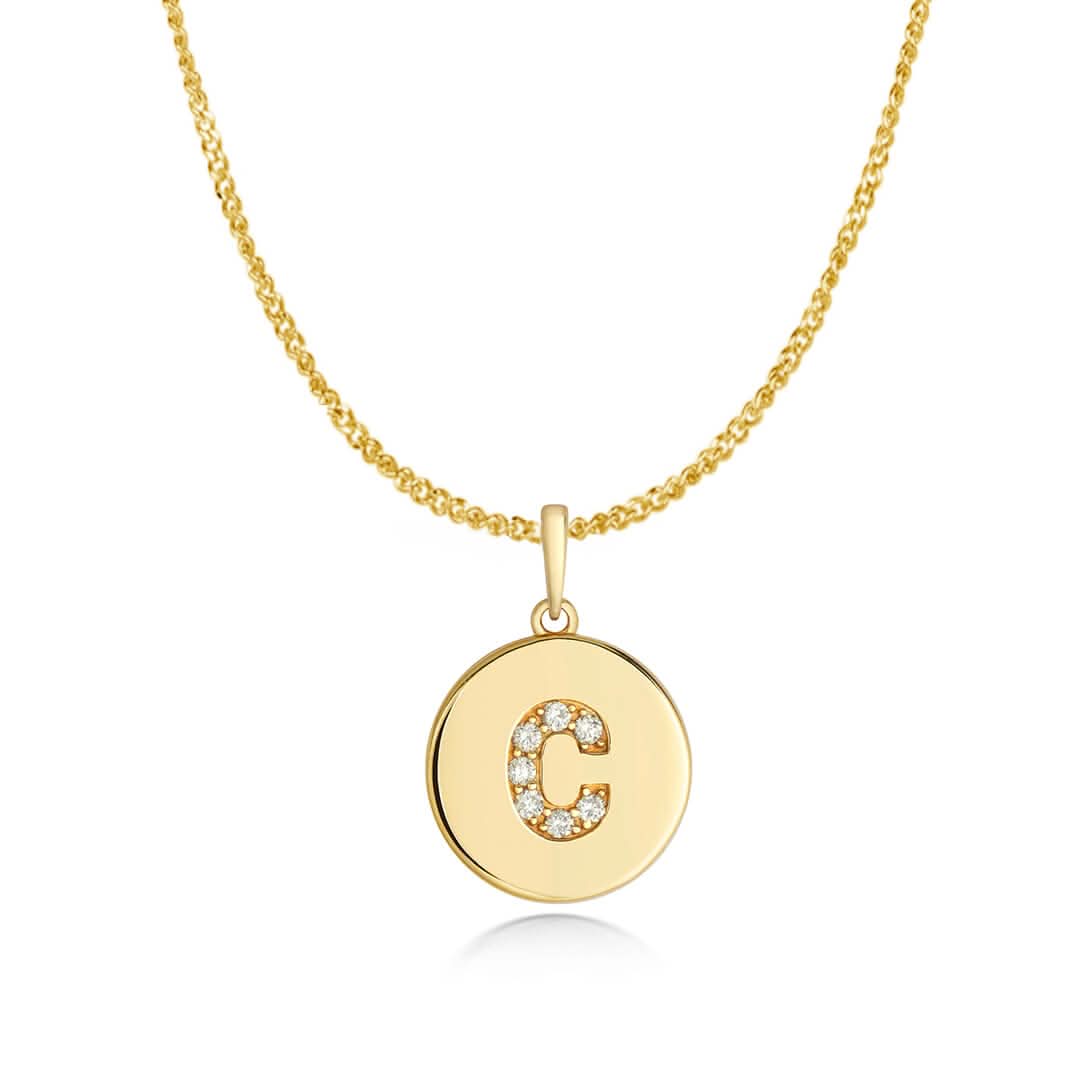 Diamond Initial Necklace | Solid Gold Disc | A to Z - Image 11
