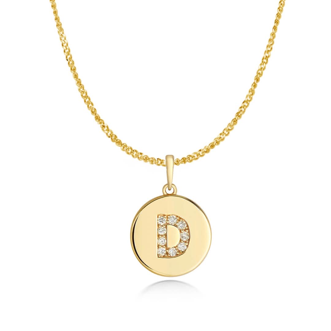 Diamond Initial Necklace | Solid Gold Disc | A to Z - Image 12