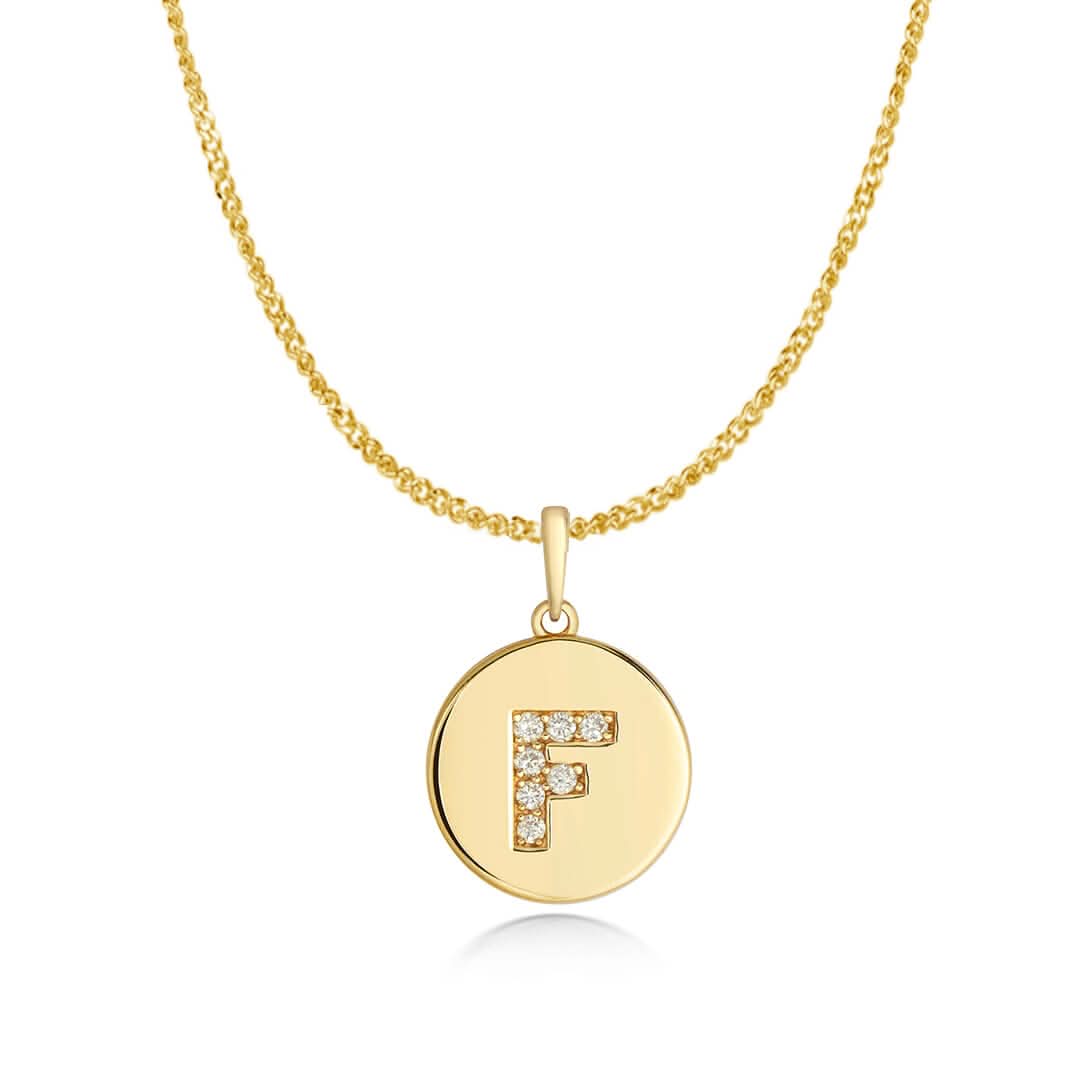 Diamond Initial Necklace | Solid Gold Disc | A to Z - Image 14