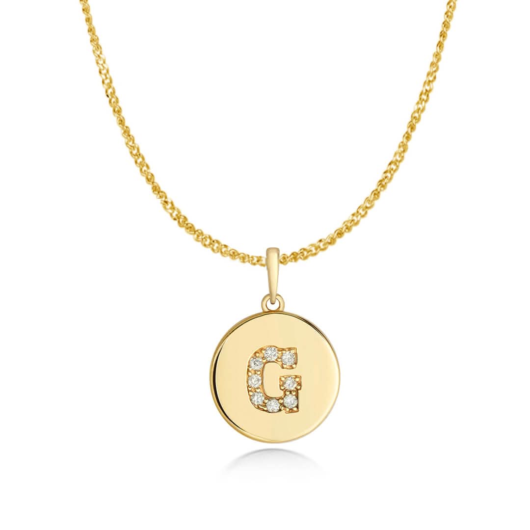 Diamond Initial Necklace | Solid Gold Disc | A to Z - Image 15