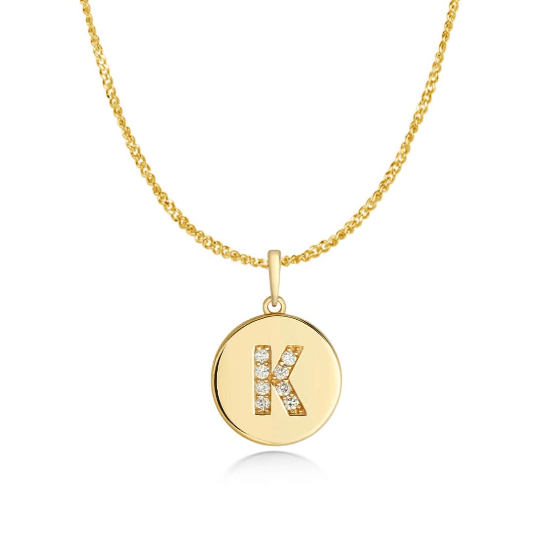 Diamond Initial Necklace | Solid Gold Disc | A to Z - Image 18
