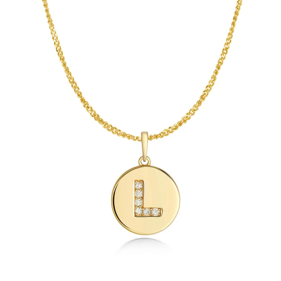 Diamond Initial Necklace | Solid Gold Disc | A to Z - Image 19
