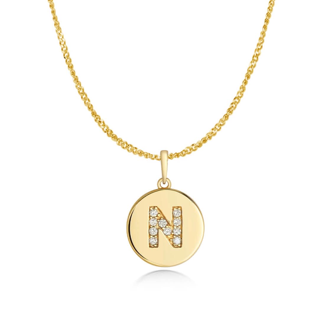 Diamond Initial Necklace | Solid Gold Disc | A to Z - Image 21