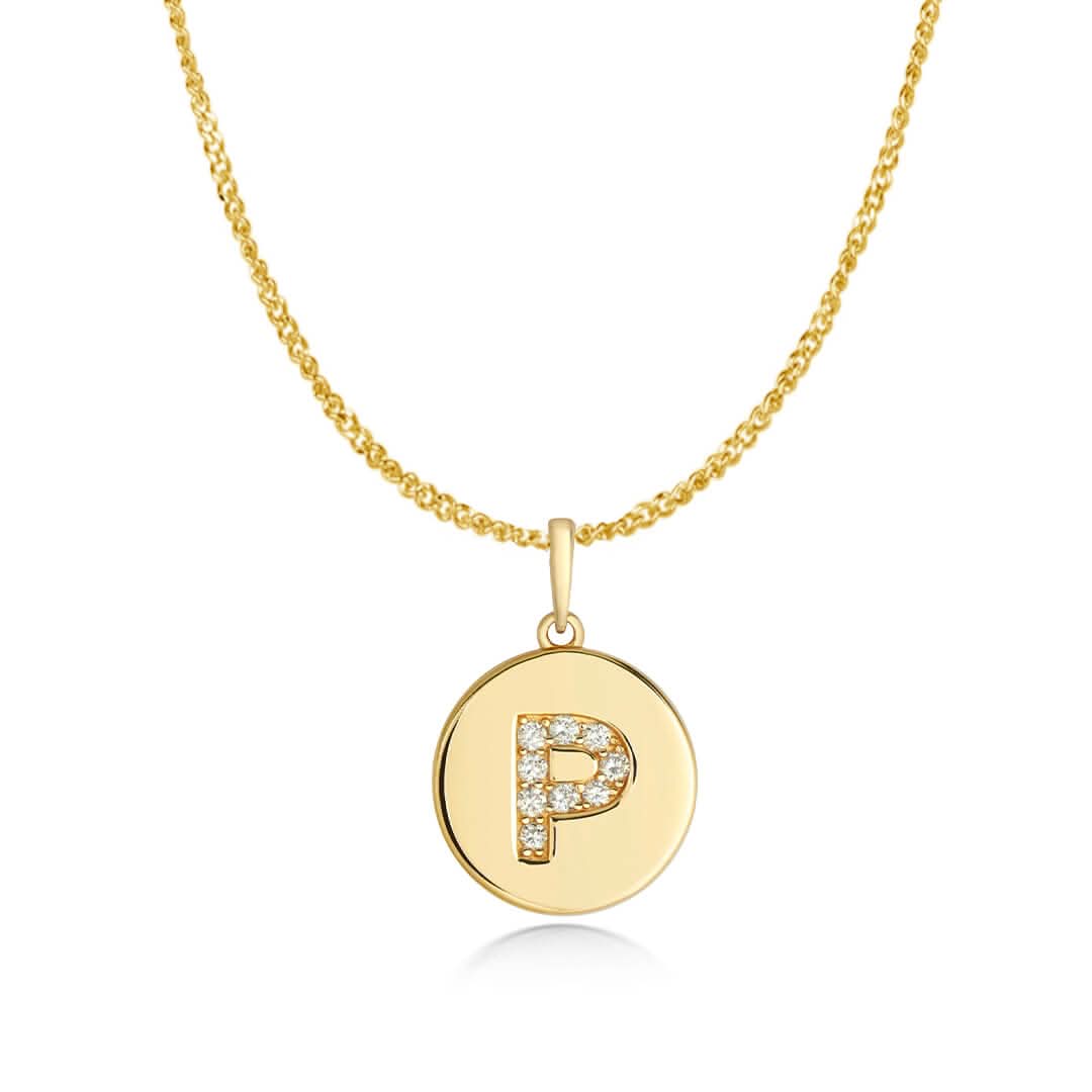 Diamond Initial Necklace | Solid Gold Disc | A to Z - Image 23