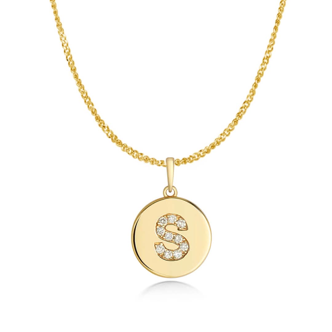 Diamond Initial Necklace | Solid Gold Disc | A to Z - Image 26