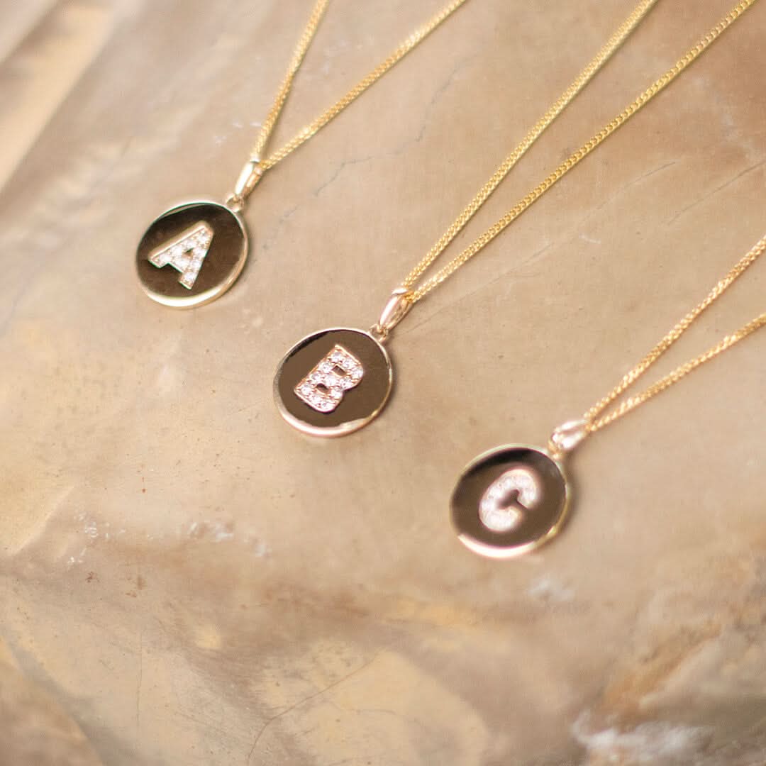 Diamond Initial Necklace | Solid Gold Disc | A to Z - Image 3