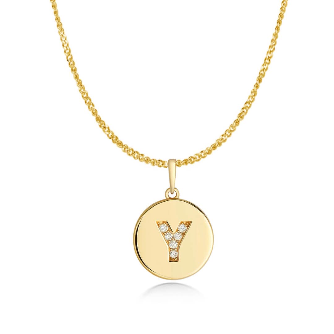 Diamond Initial Necklace | Solid Gold Disc | A to Z - Image 32