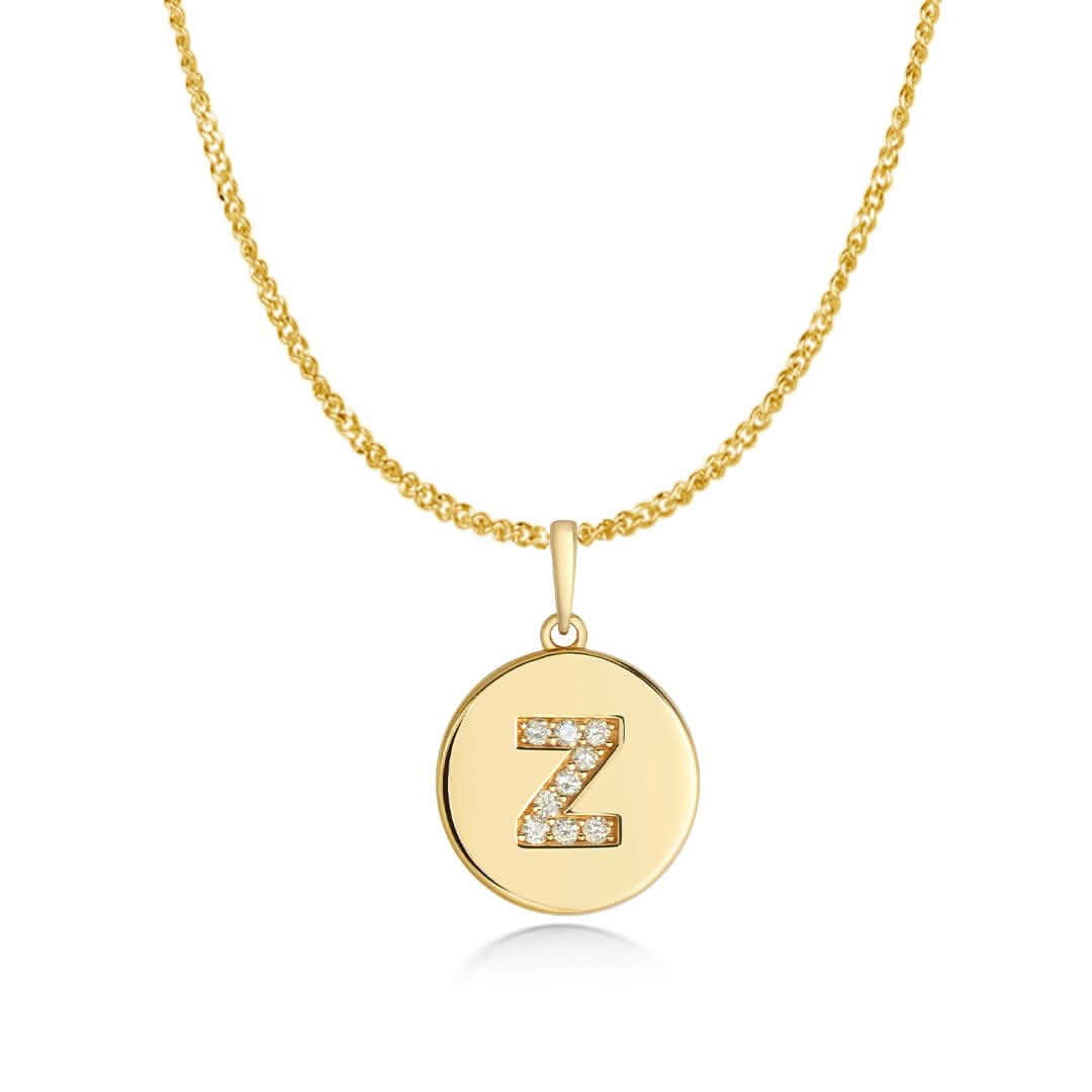 Diamond Initial Necklace | Solid Gold Disc | A to Z - Image 33