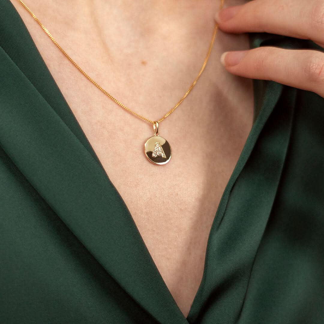 Diamond Initial Necklace | Solid Gold Disc | A to Z - Image 5