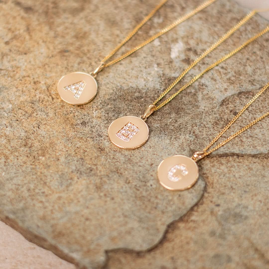 Diamond Initial Necklace | Solid Gold Disc | A to Z - Image 6