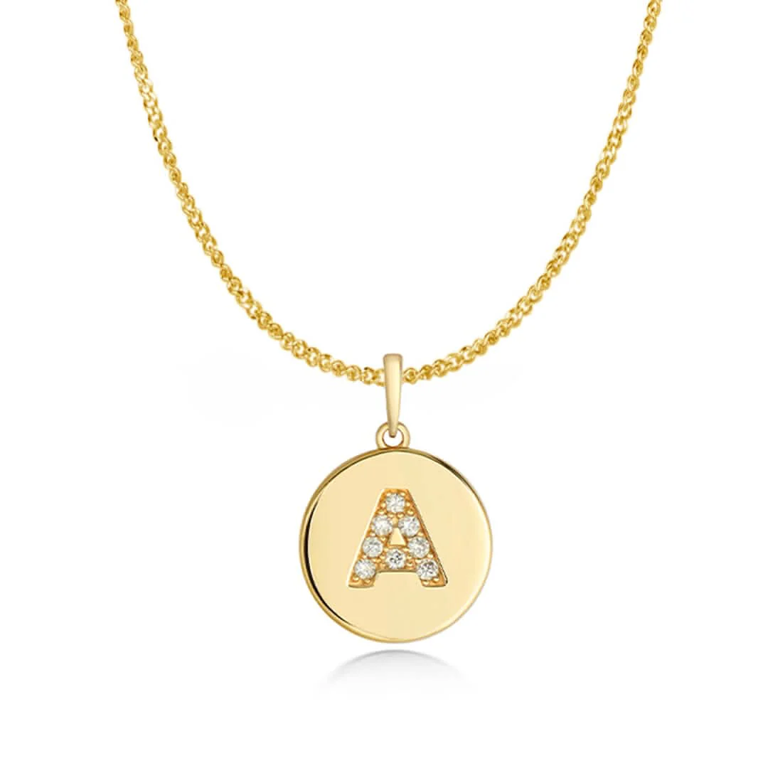 Diamond Initial Necklace | Solid Gold Disc | A to Z - Image 9