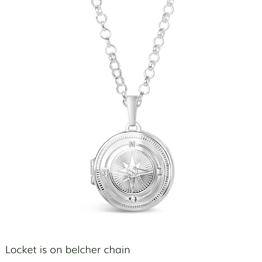 Men's Engravable Compass Locket |  Silver + Photos - Image 3