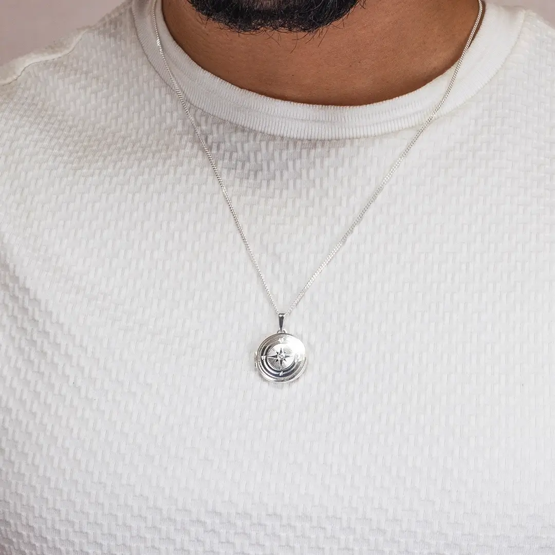 Men's Engravable Compass Locket |  Silver + Photos - Image 7