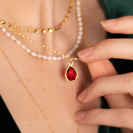 Garnet Charm Necklace | Silver | January - Image 6