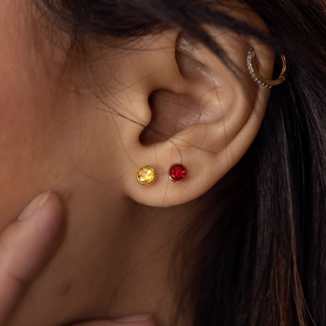 Garnet Mini Stud Earrings | Rose Gold - January - Image 4