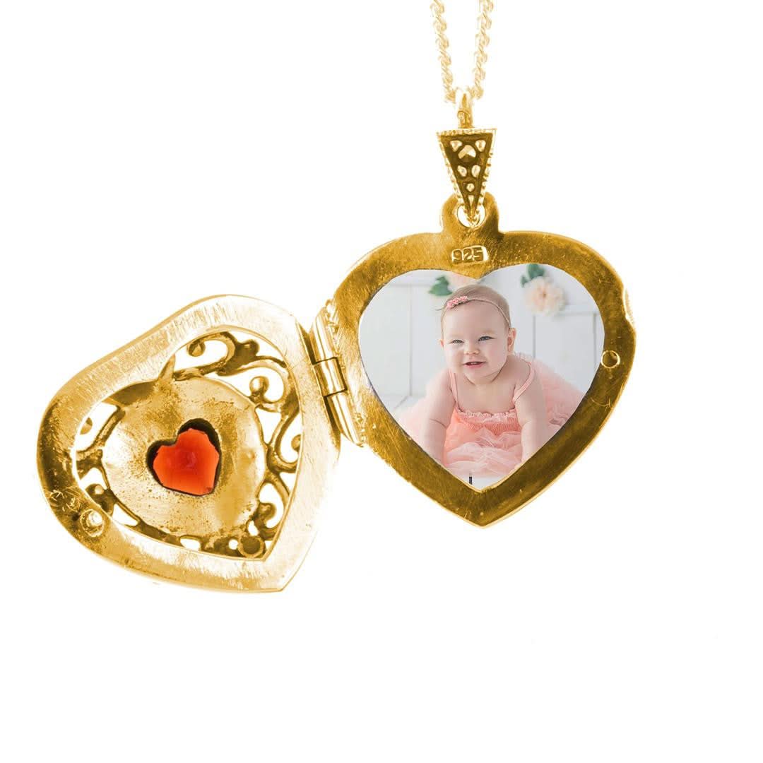 Garnet Vintage Heart Locket | Gold - Image 10