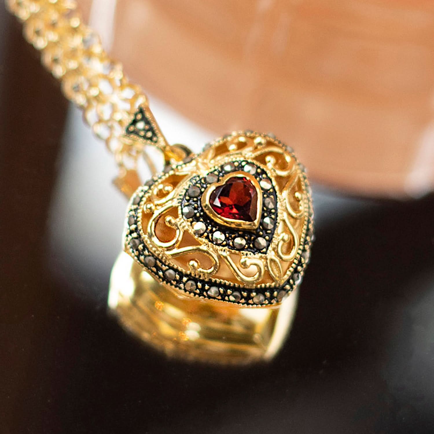 Garnet Vintage Heart Locket | Gold - Image 11