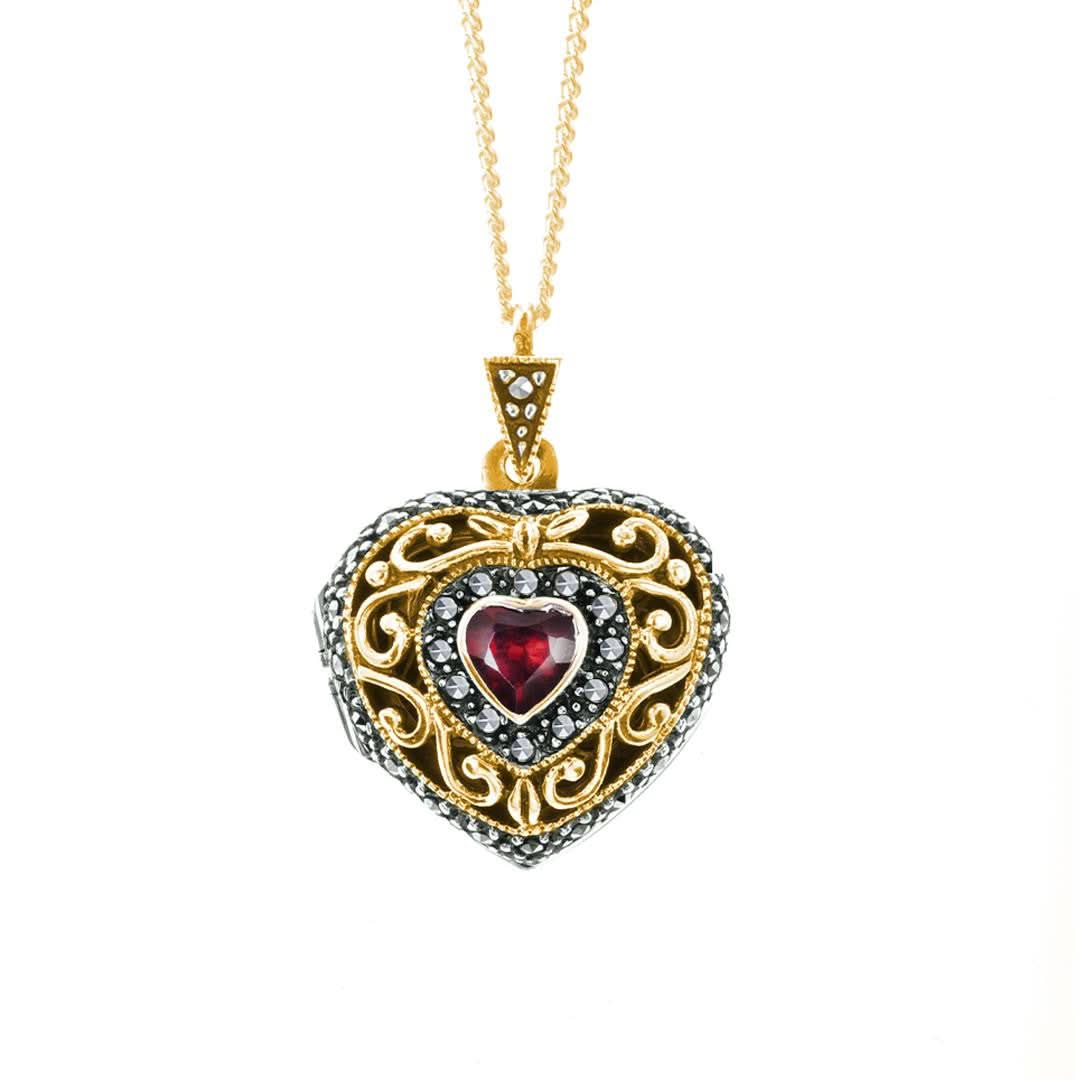 Garnet Vintage Heart Locket | Gold - Image 5