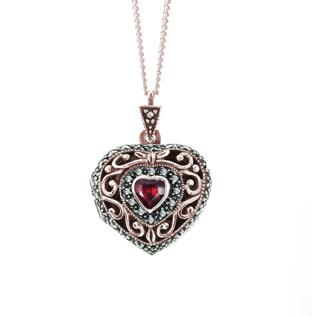 Garnet Vintage Heart Locket | Rose Gold - Image 3