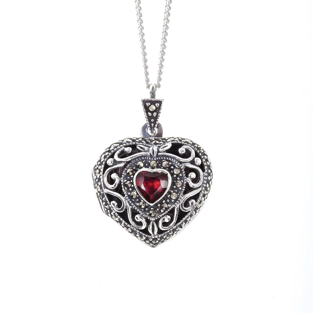 Garnet Vintage Heart Locket | Silver - Image 4